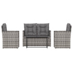 4 részes szürke polyrattan kültéri ülőgarnitúra párnákkal 2