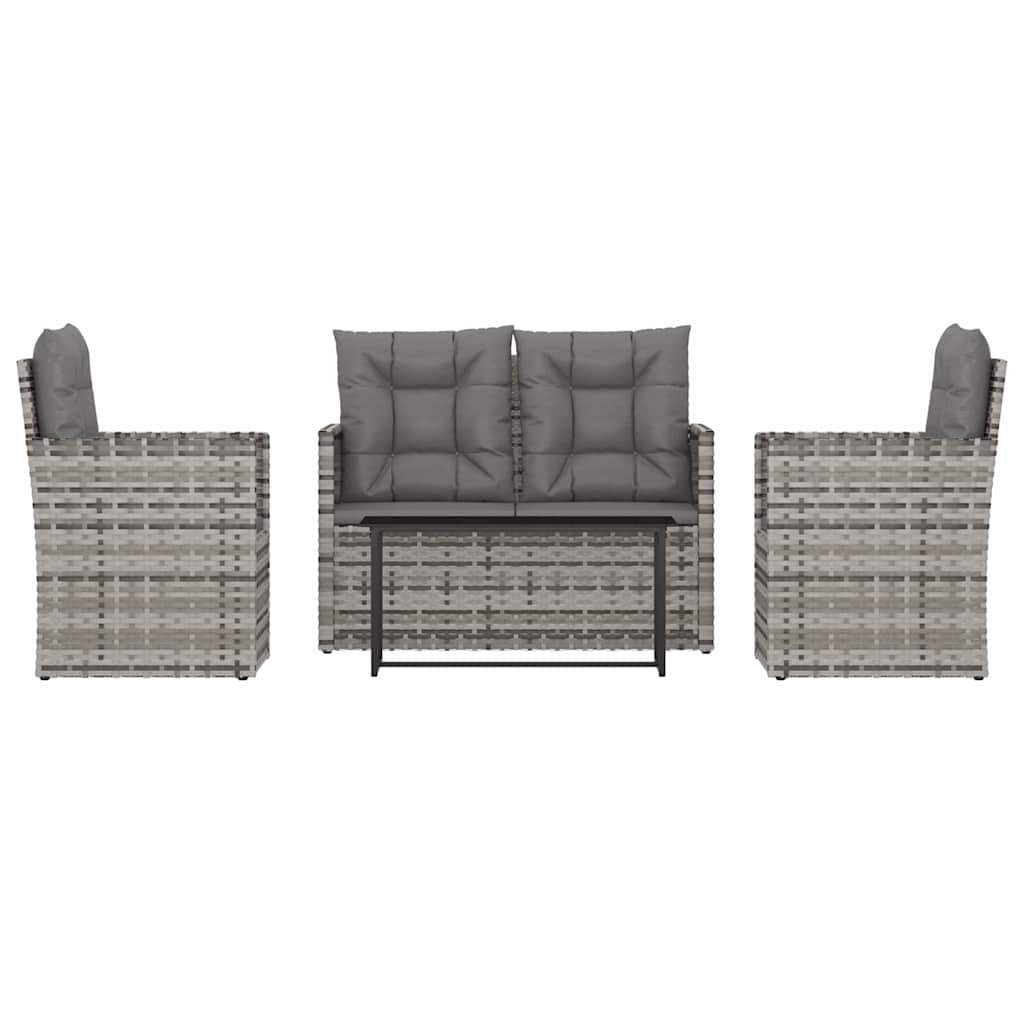 4 részes szürke polyrattan kültéri ülőgarnitúra párnákkal 2