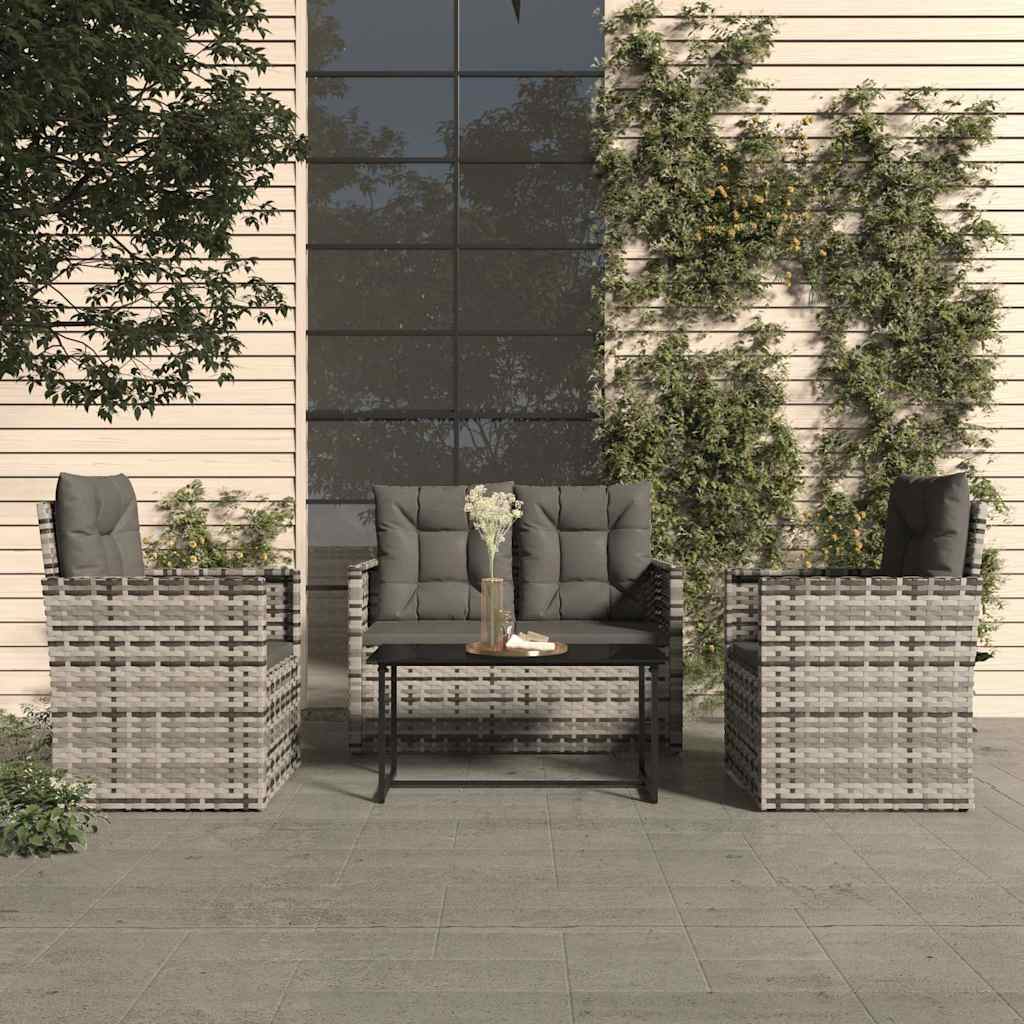 4 részes szürke polyrattan kültéri ülőgarnitúra párnákkal