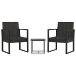 3 részes fekete polyrattan kerti ülőgarnitúra párnákkal 2