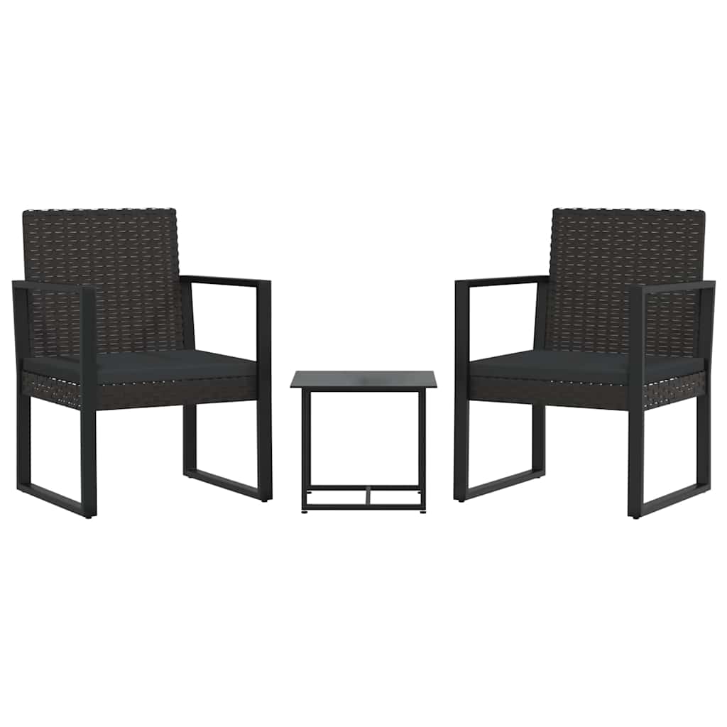 3 részes fekete polyrattan kerti ülőgarnitúra párnákkal 2
