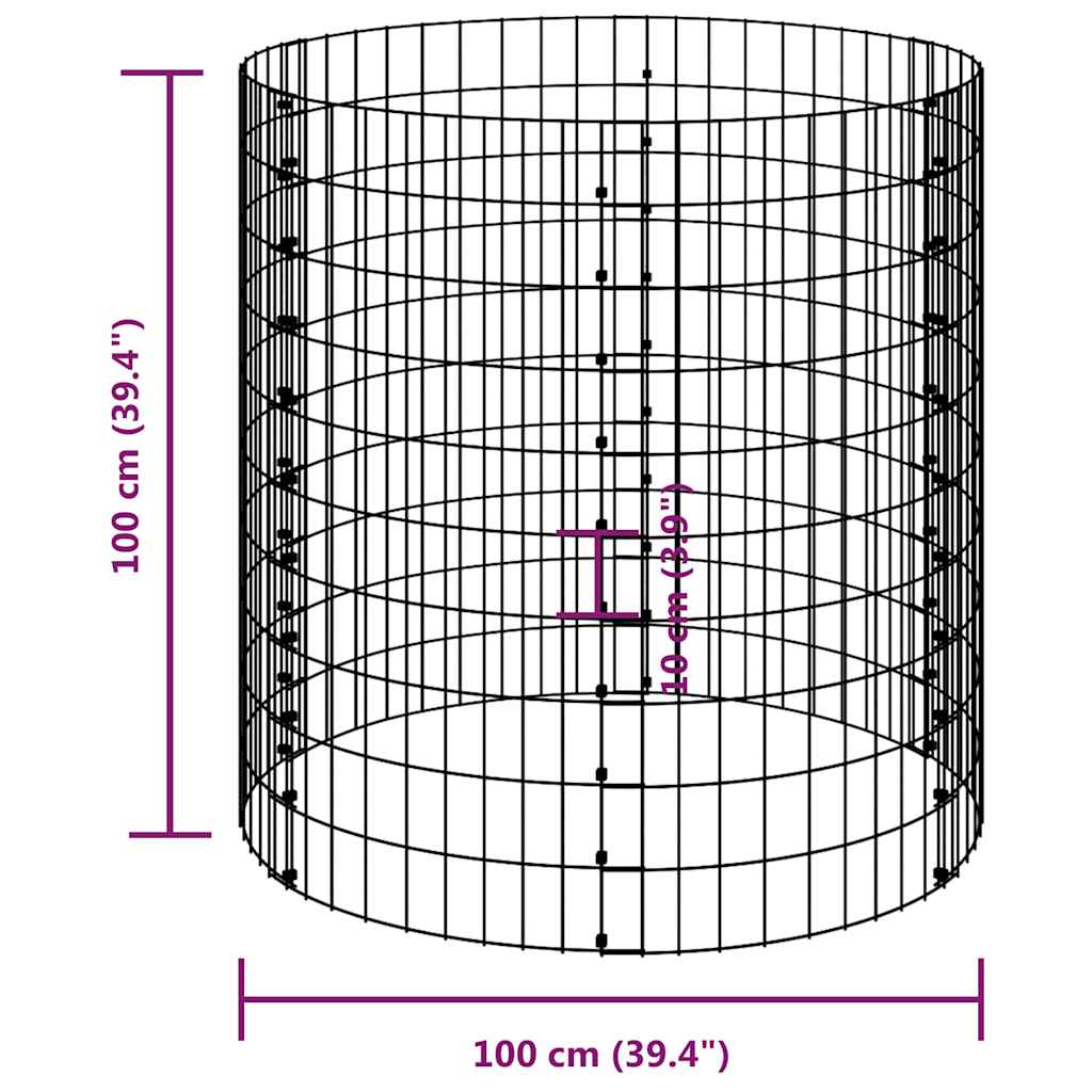 Kör alakú horganyzott acél gabion oszlop Ø100 x 100 cm 6