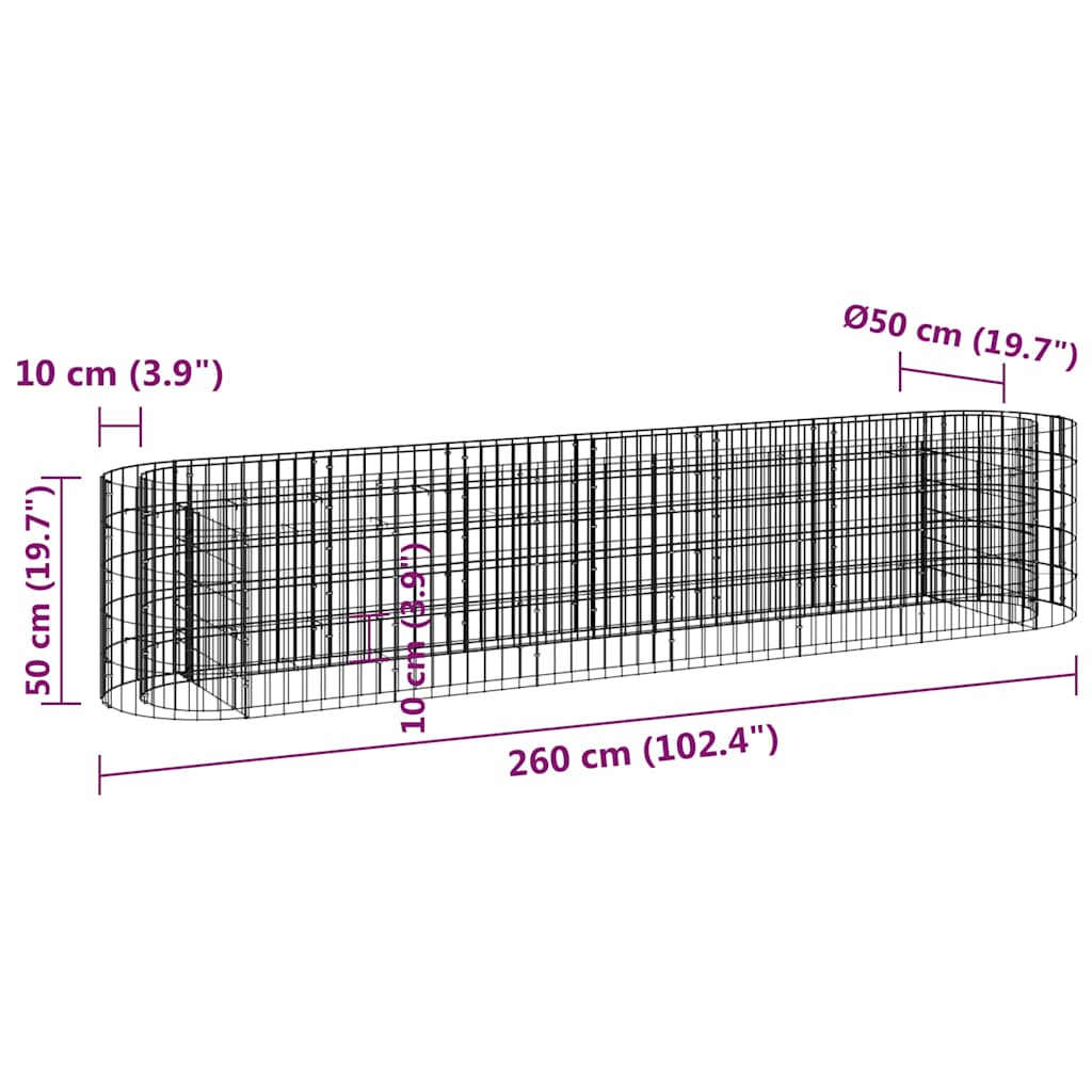 Horganyzott vas gabion magaságyás 260 x 50 x 50 cm 8