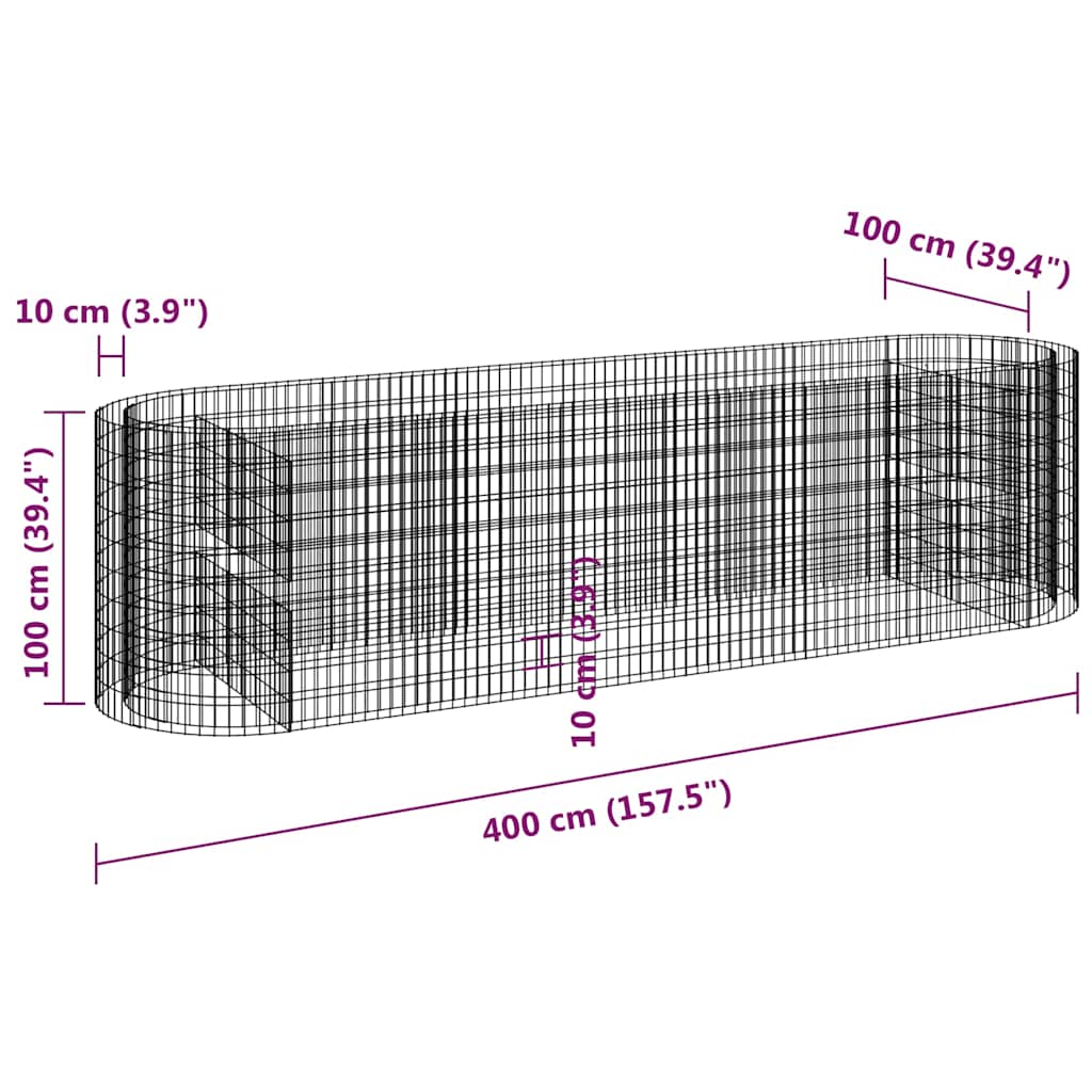 Horganyzott vas gabion magaságyás 400x100x100 cm 8