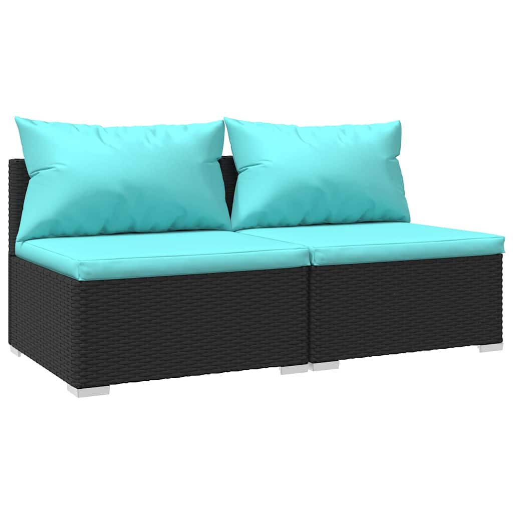 2 részes fekete polyrattan kerti ülőgarnitúra párnákkal 2
