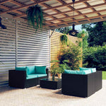 5 részes fekete polyrattan kerti ülőgarnitúra párnákkal