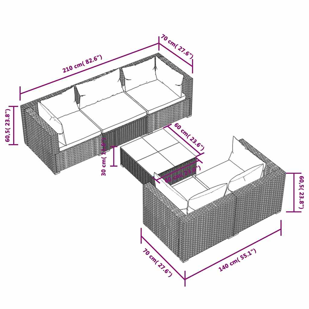 6 részes barna polyrattan kerti ülőgarnitúra párnákkal 9