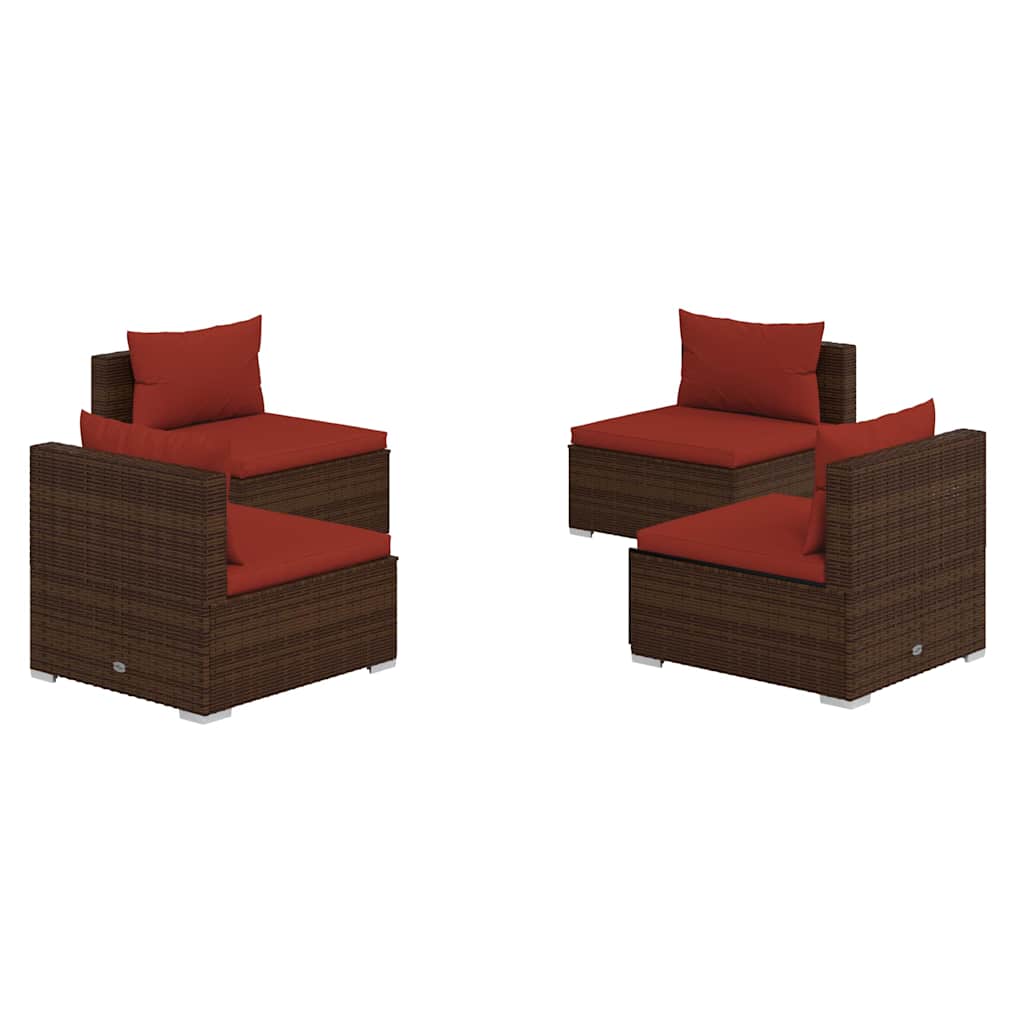 4 részes barna polyrattan kerti bútorszett párnákkal 2