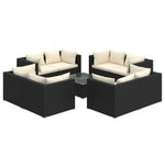 9 részes fekete polyrattan kerti ülőgarnitúra párnákkal 2