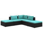 5 részes fekete polyrattan kerti ülőgarnitúra párnákkal 2