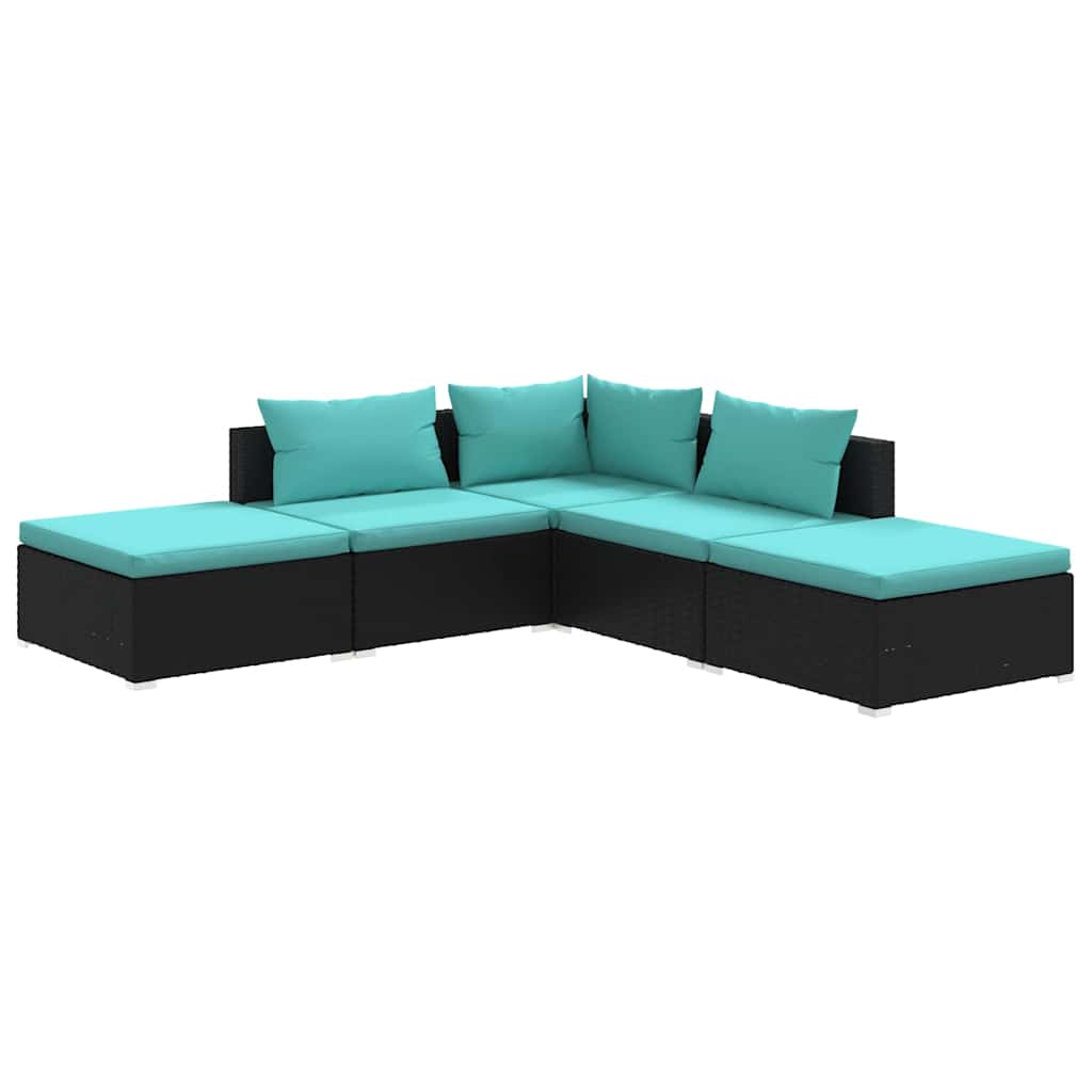 5 részes fekete polyrattan kerti ülőgarnitúra párnákkal 2