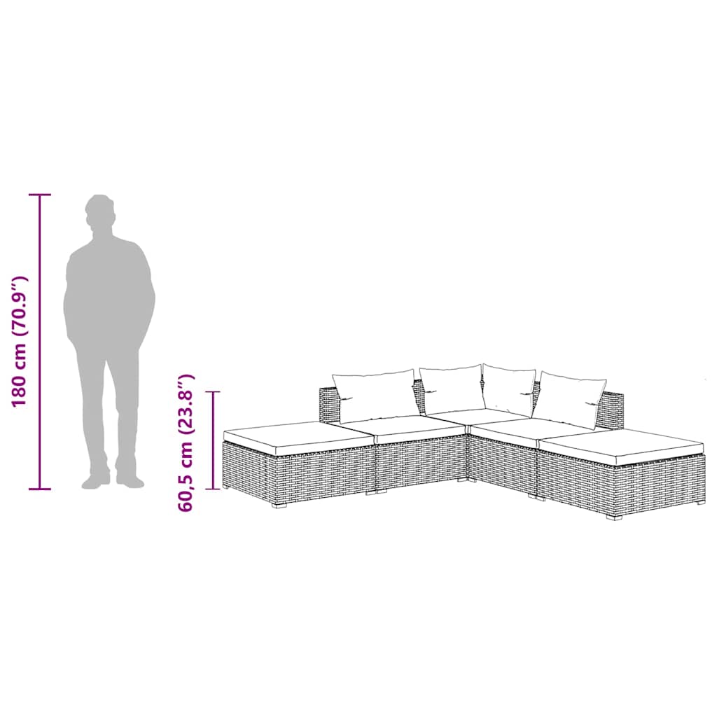 5 részes fekete polyrattan kerti ülőgarnitúra párnákkal 10