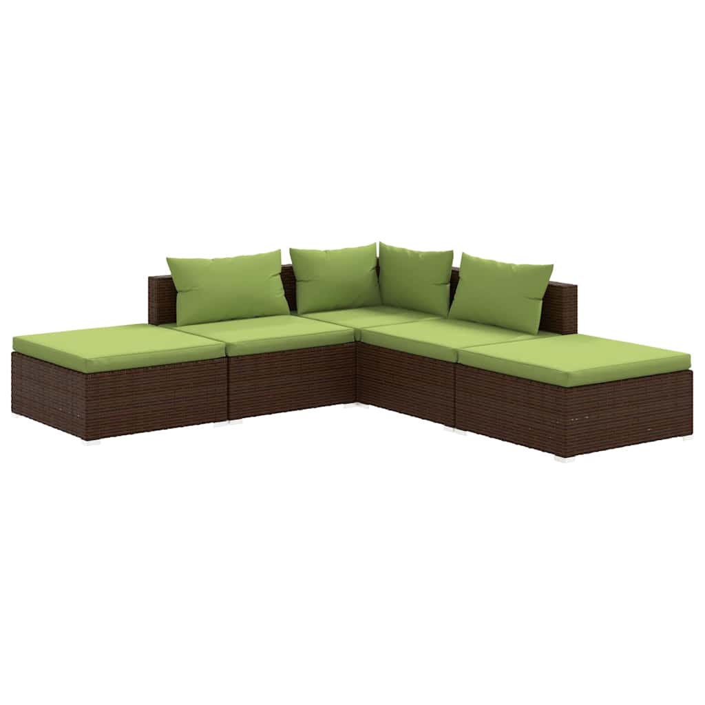 5 részes barna polyrattan kerti ülőgarnitúra párnákkal 2