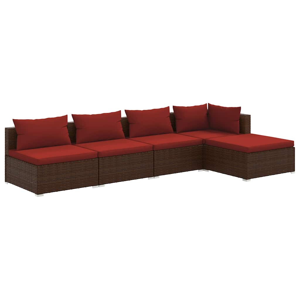 5 részes barna polyrattan kerti ülőgarnitúra párnákkal 2