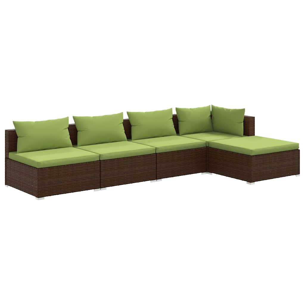 5 részes barna polyrattan kerti ülőgarnitúra párnákkal 2