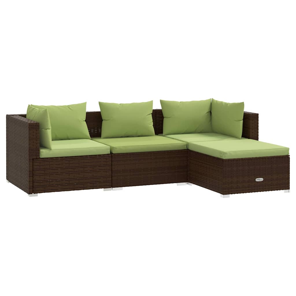 4 részes barna polyrattan kerti bútorszett párnákkal 2