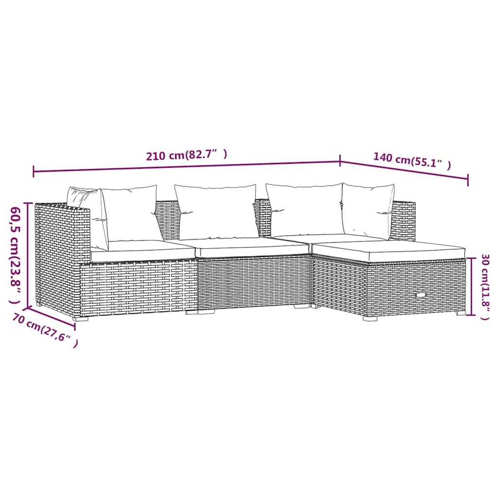 4 részes szürke polyrattan kerti ülőgarnitúra párnákkal 6