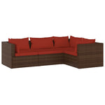 4 részes barna polyrattan kerti bútorszett párnákkal 2