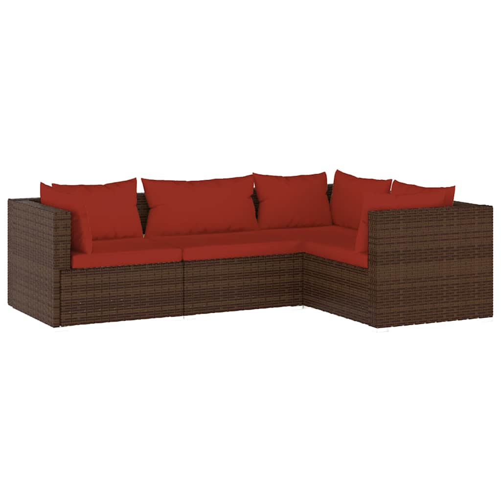 4 részes barna polyrattan kerti bútorszett párnákkal 2