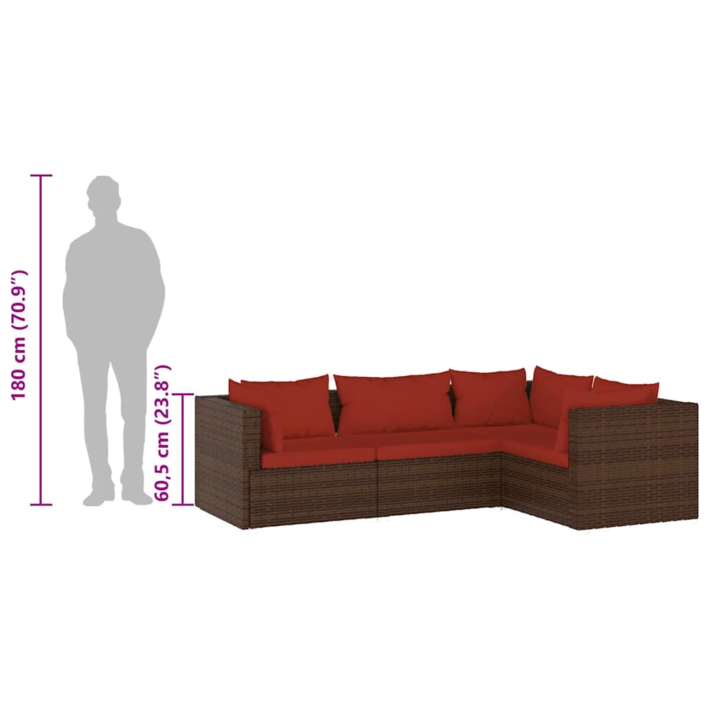 4 részes barna polyrattan kerti bútorszett párnákkal 8