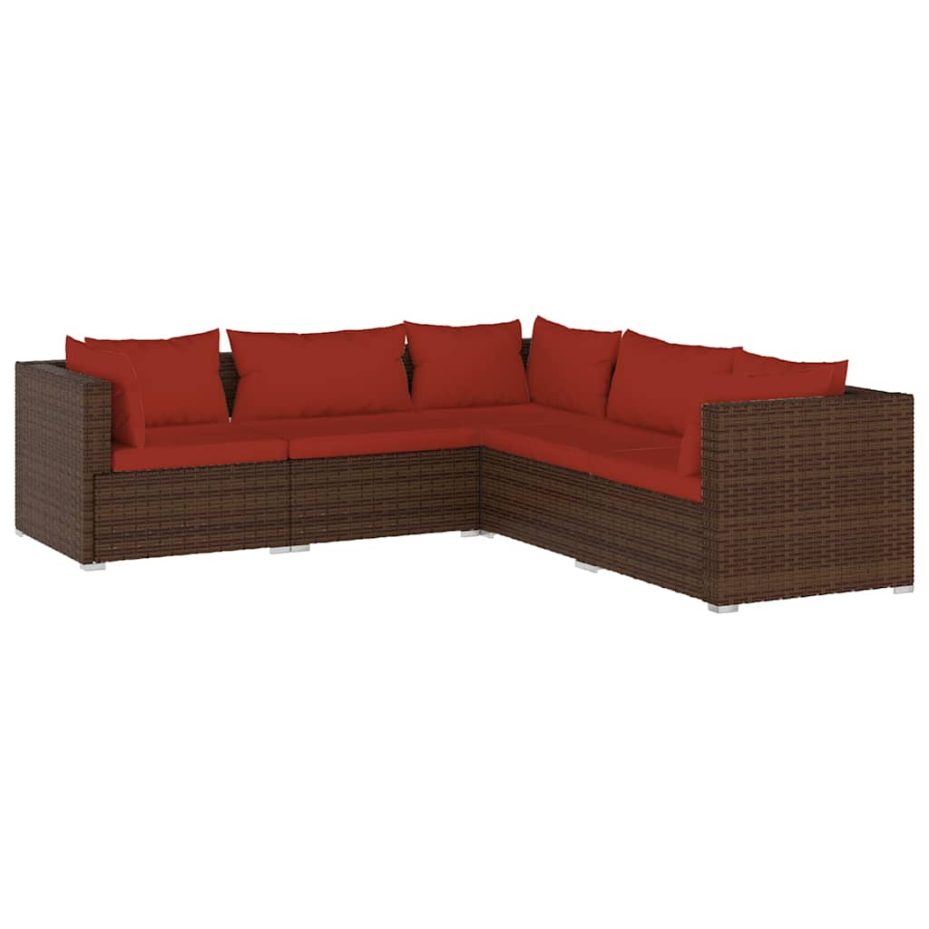 5 részes barna polyrattan kerti ülőgarnitúra párnákkal 2