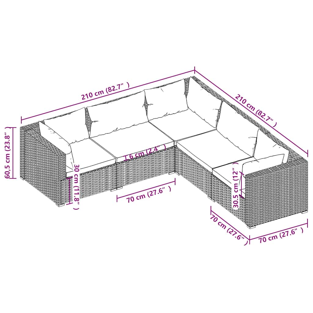 5 részes barna polyrattan kerti ülőgarnitúra párnákkal 5