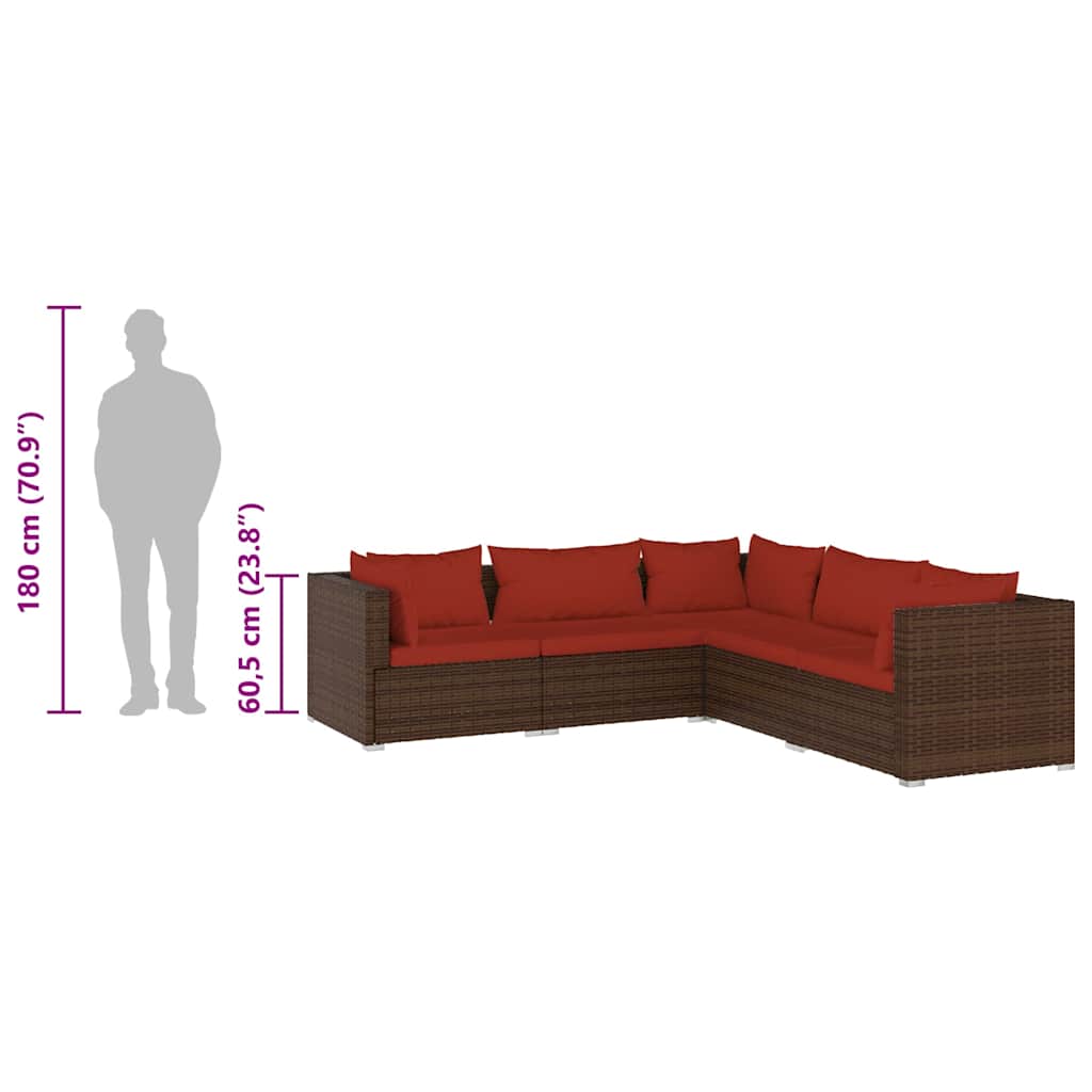 5 részes barna polyrattan kerti ülőgarnitúra párnákkal 8