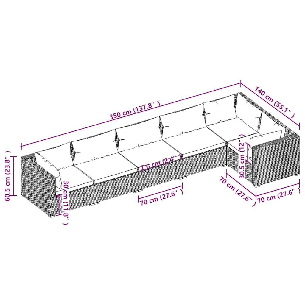 6 részes fekete polyrattan kerti ülőgarnitúra párnákkal 5