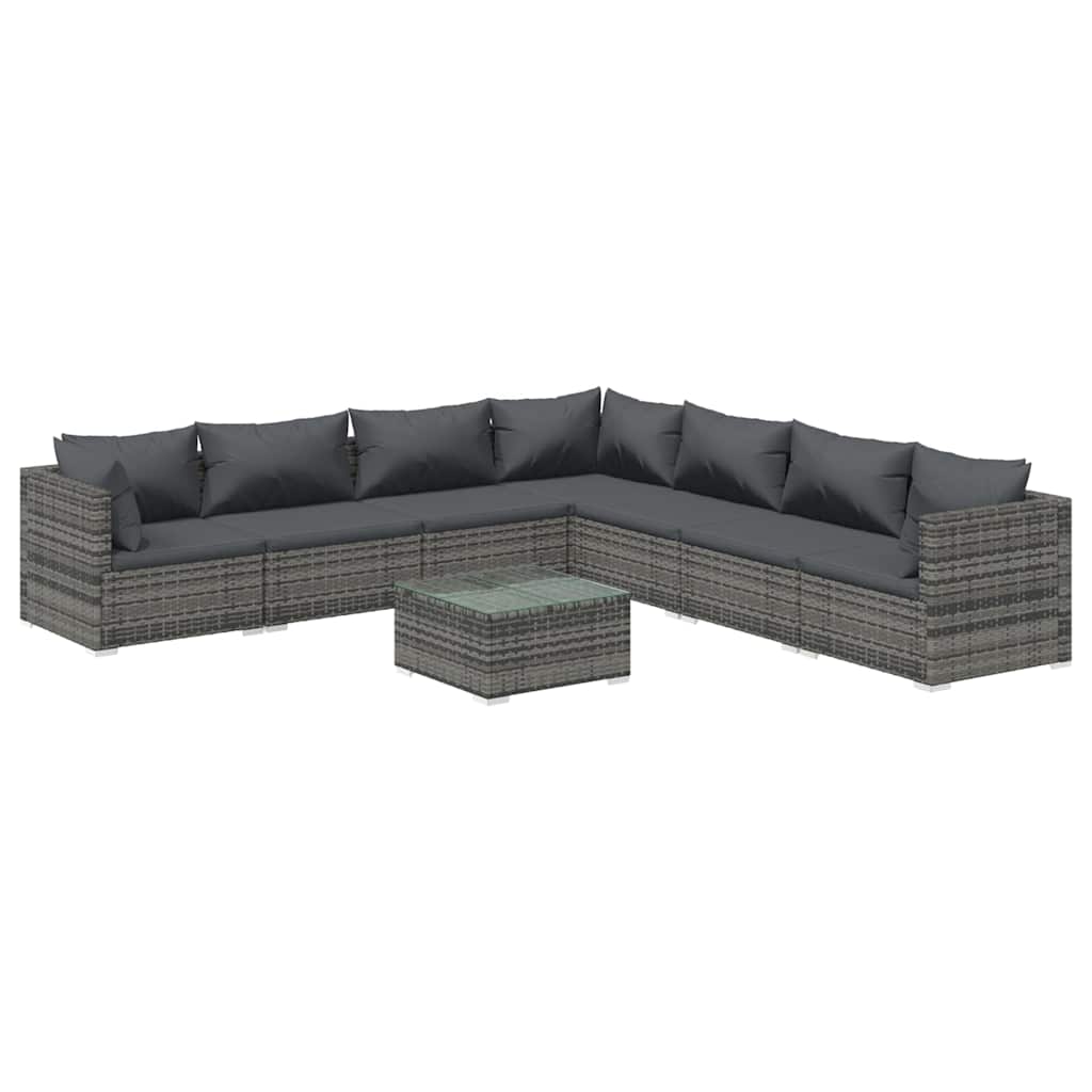 8 részes szürke polyrattan kerti ülőgarnitúra párnákkal 2