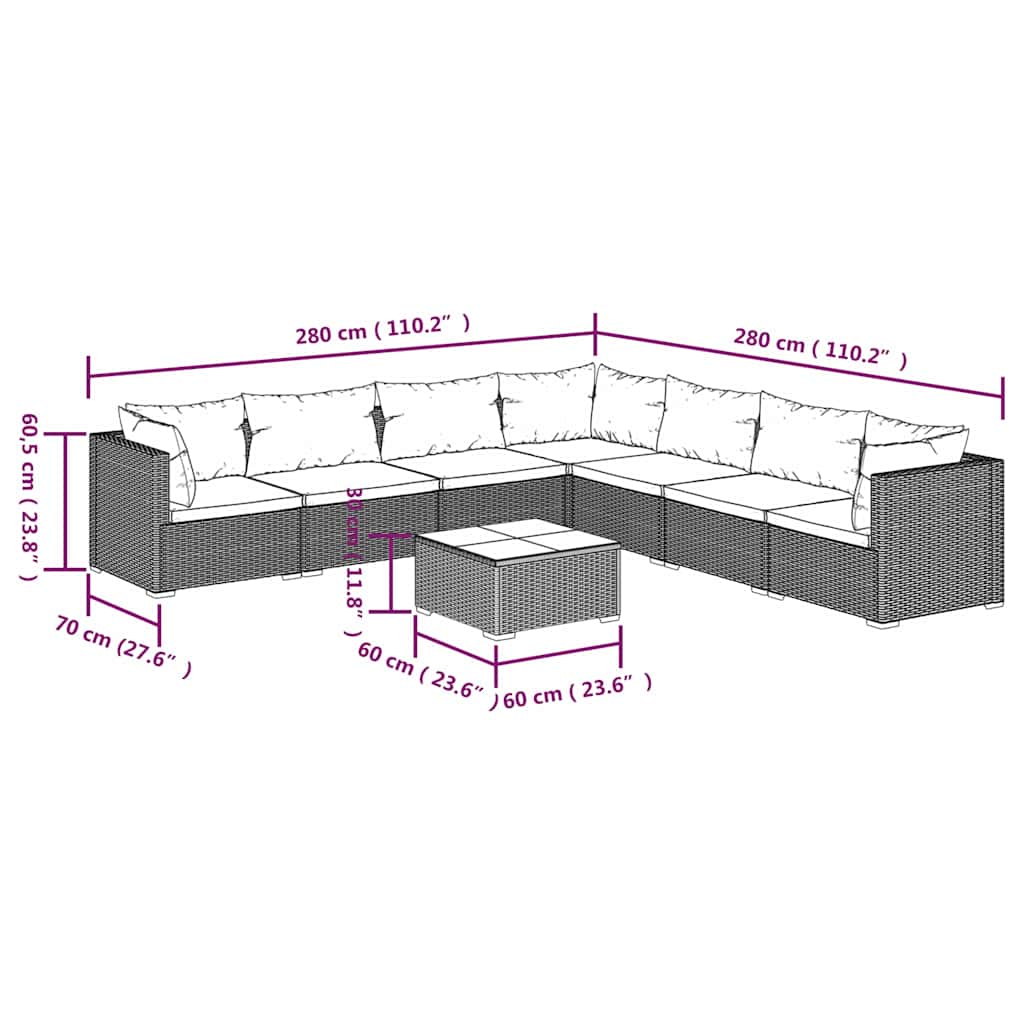 8 részes szürke polyrattan kerti ülőgarnitúra párnákkal 6