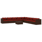10 részes barna polyrattan kerti ülőgarnitúra párnákkal 2