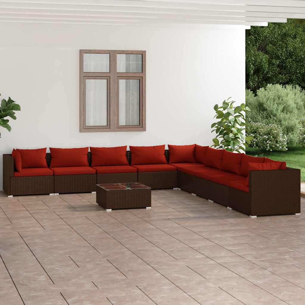10 részes barna polyrattan kerti ülőgarnitúra párnákkal
