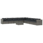 10 részes szürke polyrattan kerti ülőgarnitúra párnákkal 2