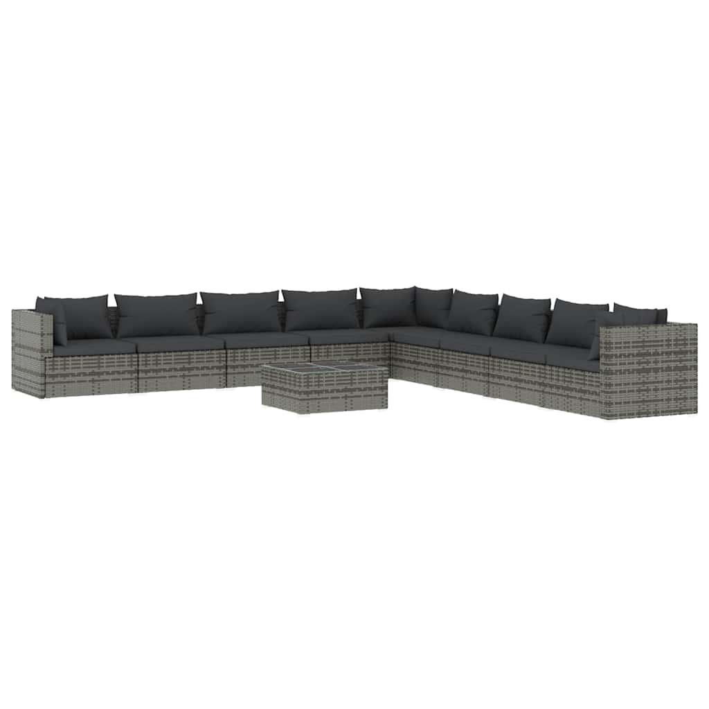 10 részes szürke polyrattan kerti ülőgarnitúra párnákkal 2