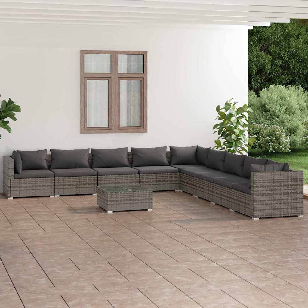 10 részes szürke polyrattan kerti ülőgarnitúra párnákkal