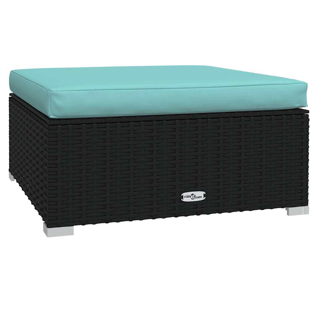 7 részes fekete polyrattan kerti ülőgarnitúra párnákkal 7