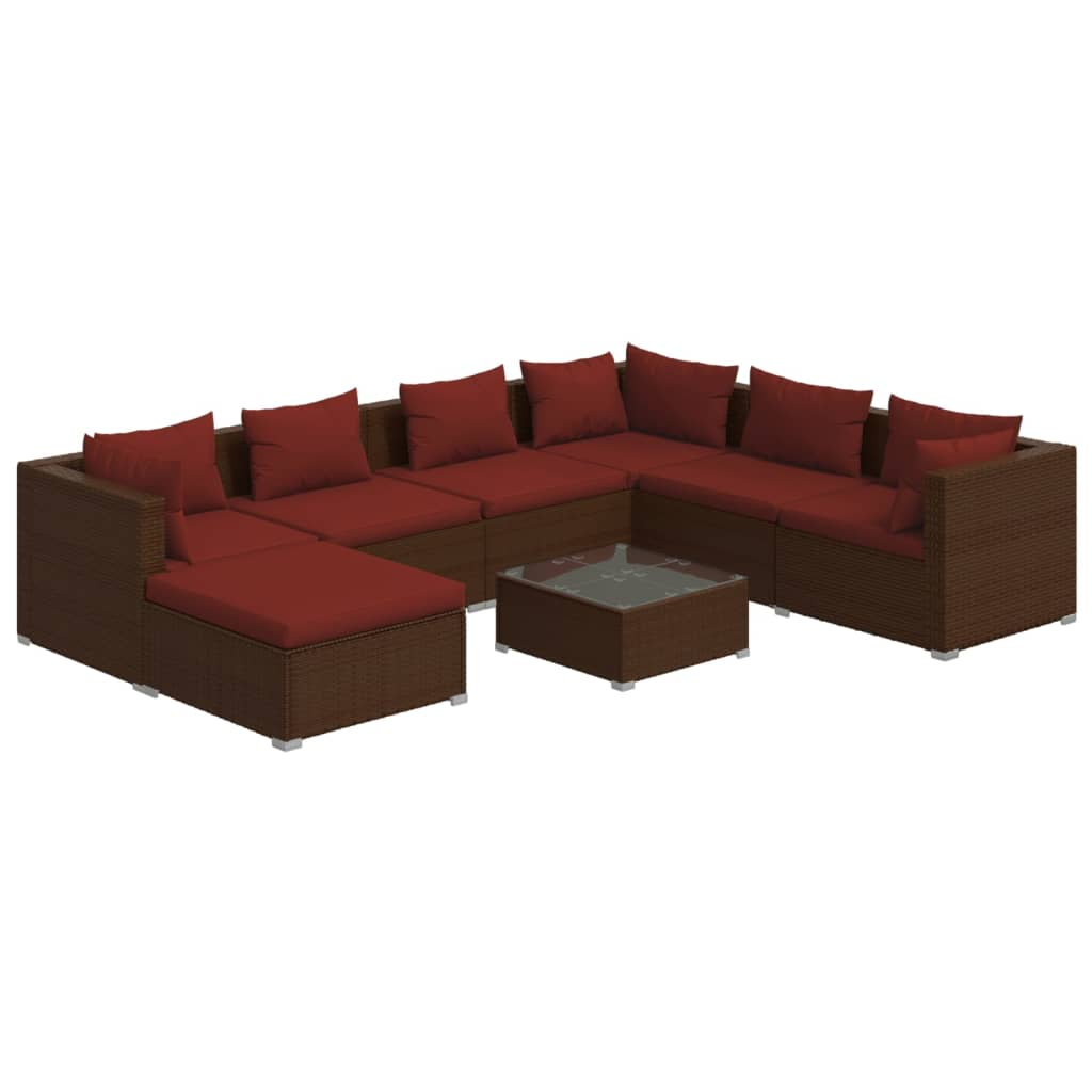 8 részes barna polyrattan kerti ülőgarnitúra párnákkal 2