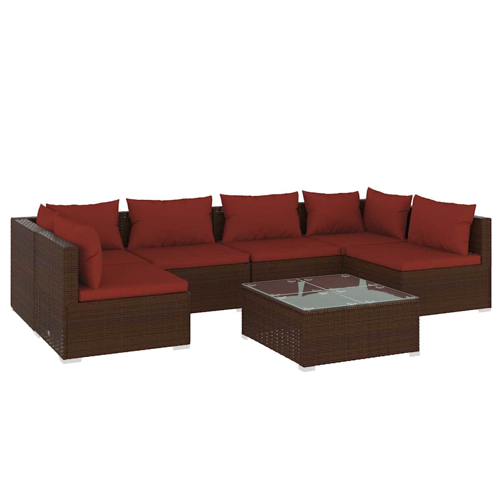 7 részes barna polyrattan kerti ülőgarnitúra párnákkal 2
