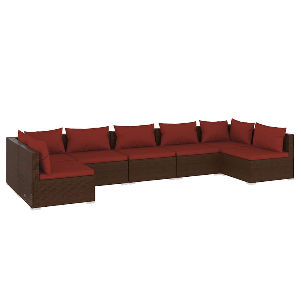7 részes barna polyrattan kerti ülőgarnitúra párnákkal 2