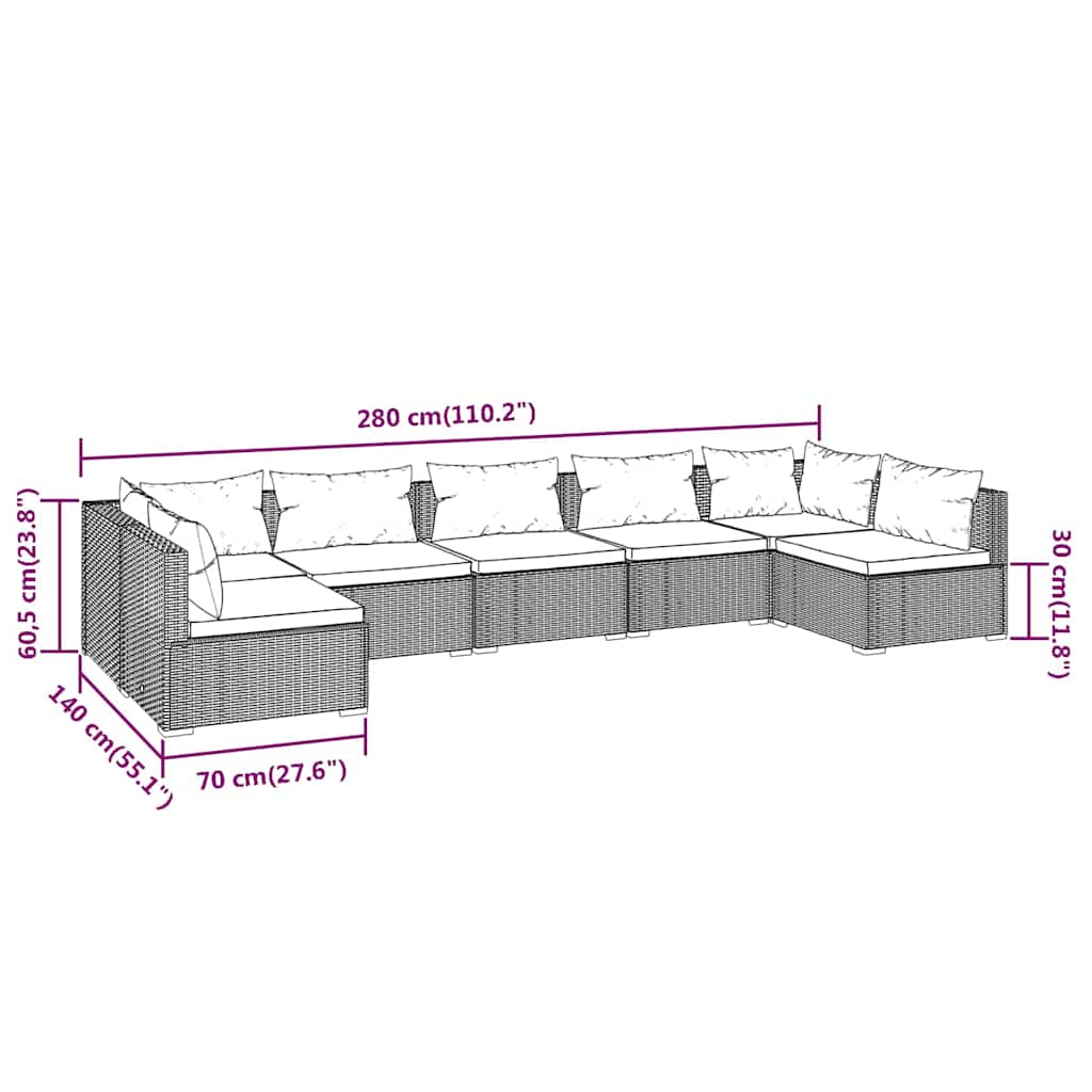 7 részes barna polyrattan kerti ülőgarnitúra párnákkal 7