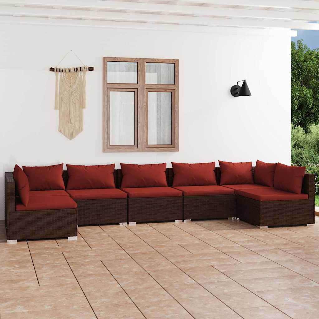 7 részes barna polyrattan kerti ülőgarnitúra párnákkal