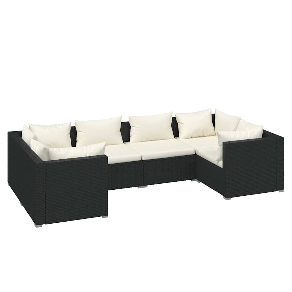 6 részes fekete polyrattan kerti ülőgarnitúra párnákkal 2