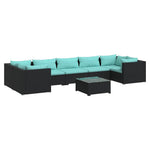 8 részes fekete polyrattan kerti ülőgarnitúra párnákkal 2