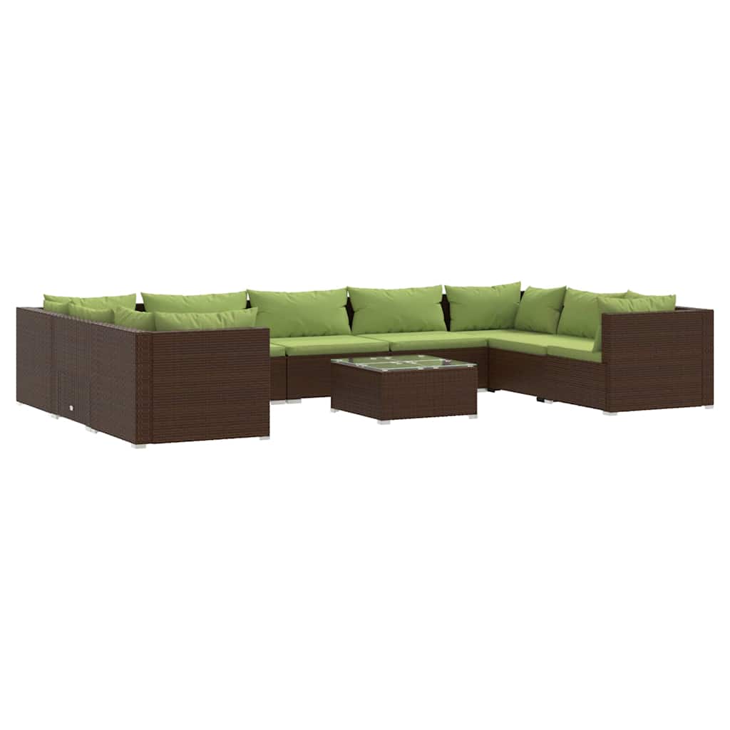 10 részes barna polyrattan kerti ülőgarnitúra párnákkal 2