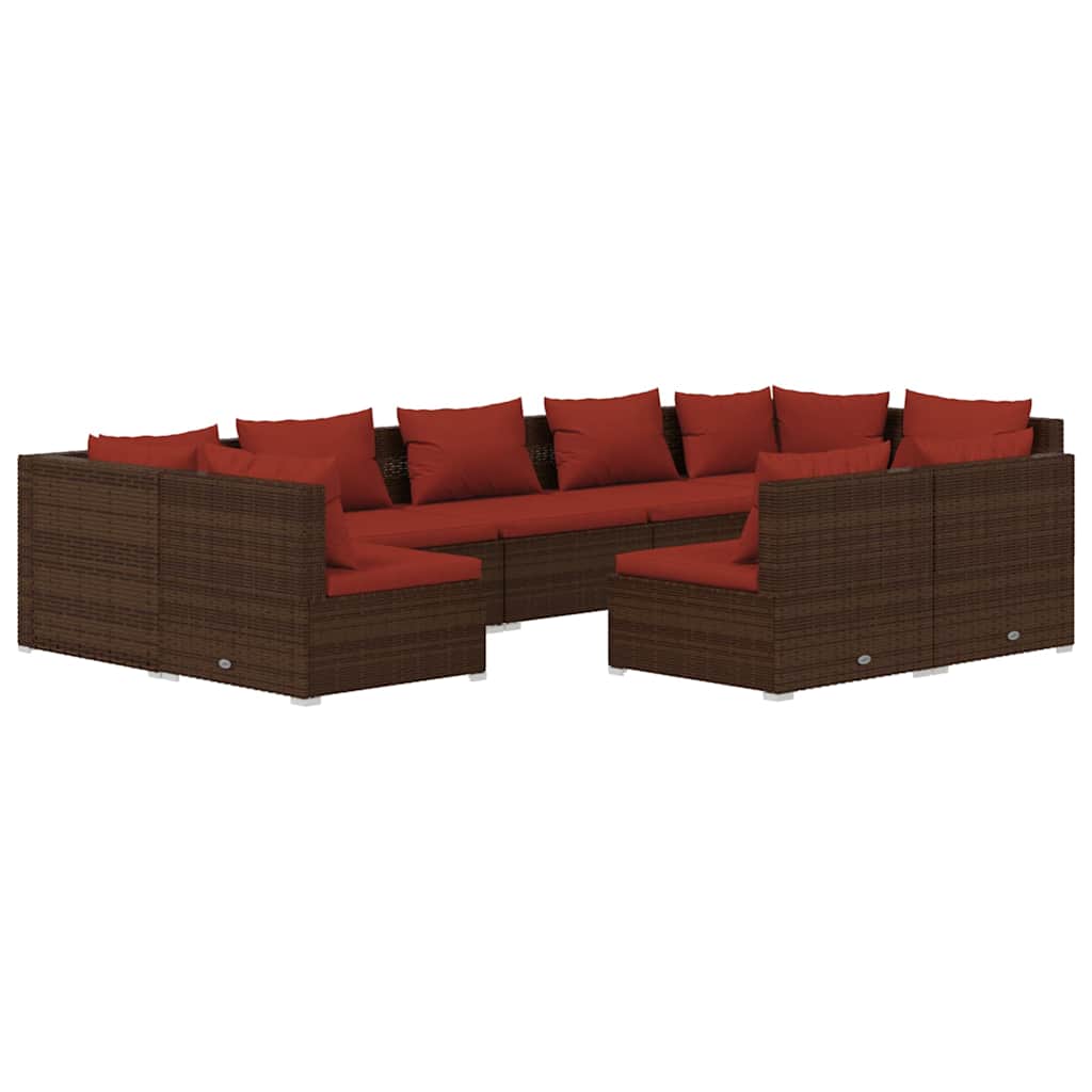 9 részes barna polyrattan kerti ülőgarnitúra párnákkal 2