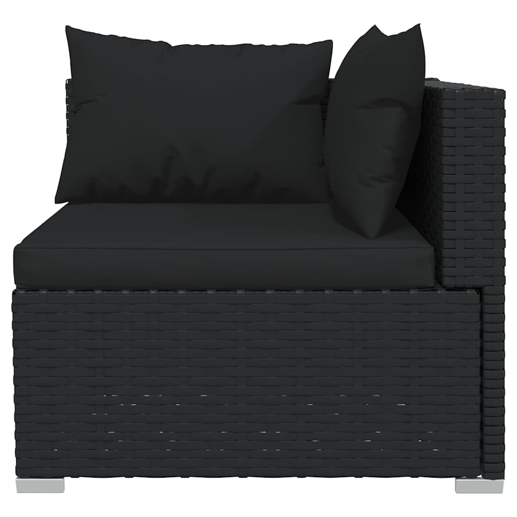 10 részes fekete polyrattan kerti ülőgarnitúra párnákkal 6