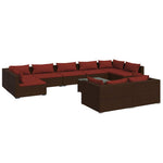 10 részes barna polyrattan kerti bútorszett párnákkal 2