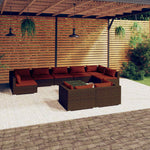 10 részes barna polyrattan kerti bútorszett párnákkal
