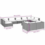 10 részes barna polyrattan kerti bútorszett párnákkal 9