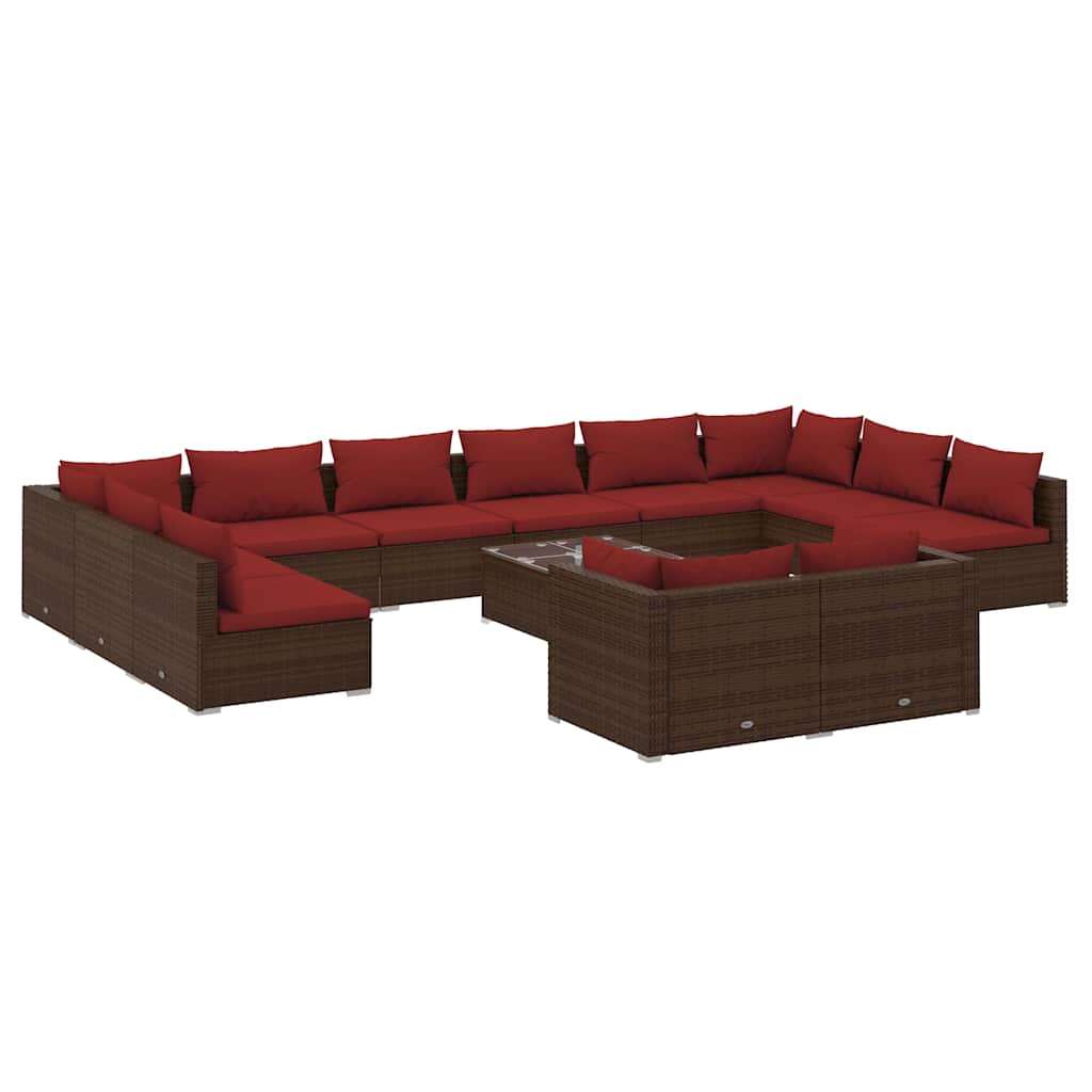 13 részes barna polyrattan kerti ülőgarnitúra párnákkal 2